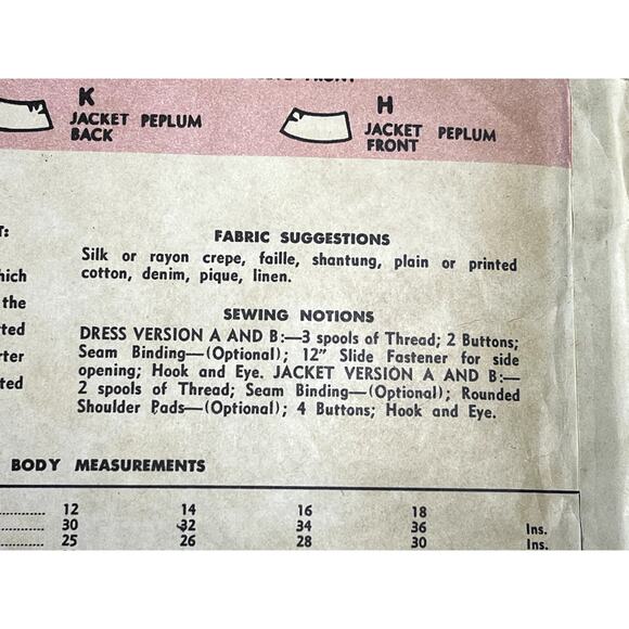 Simplicity 8238 pattern designer dress fit and flare jacket 1950s size 12 - Picture 7 of 8